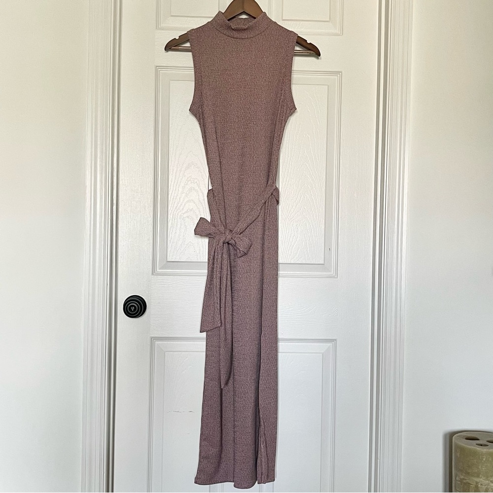 Mockneck open back midi dress